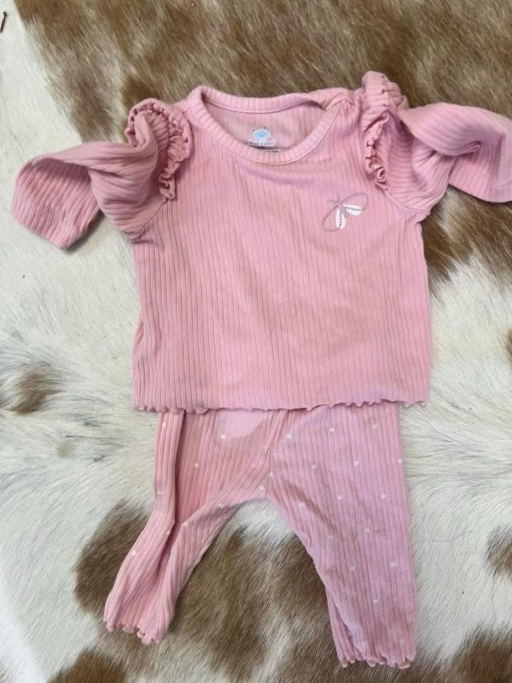 Pink Ribbed Baby Two-Piece Set with Ruffle Sleeves